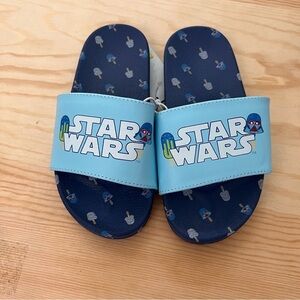 NWT Disneys Star Wars boys slides Sz 9/10 & 11/12 slip on blue darth vader
